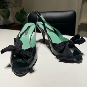 Sergio Rossi Open Toe Sling Back Heel Shoes, Bow, Black, Size EU 37.5